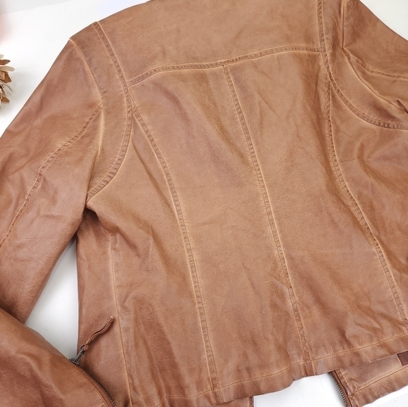 ❣️ Max Studio Brown Tan Vegan Leather Jacket Sz L - Picture 8 of 10